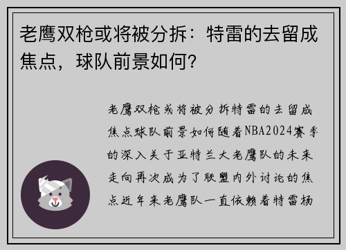 老鹰双枪或将被分拆：特雷的去留成焦点，球队前景如何？