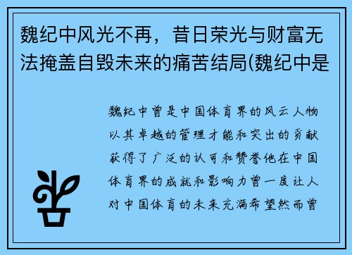 魏纪中风光不再，昔日荣光与财富无法掩盖自毁未来的痛苦结局(魏纪中是干啥的)