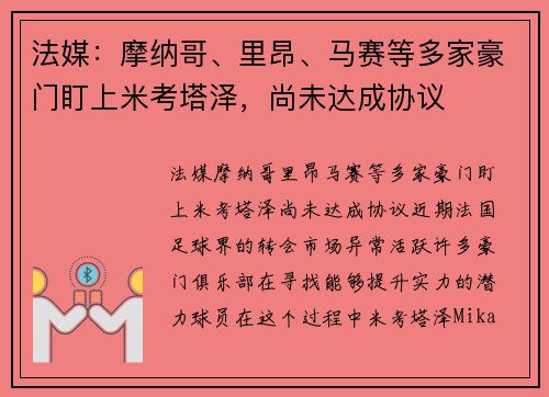 法媒：摩纳哥、里昂、马赛等多家豪门盯上米考塔泽，尚未达成协议
