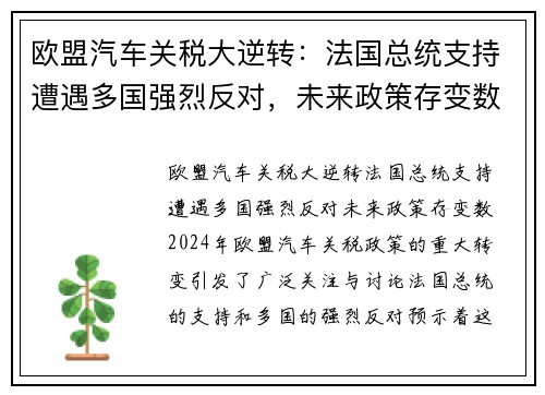 欧盟汽车关税大逆转：法国总统支持遭遇多国强烈反对，未来政策存变数