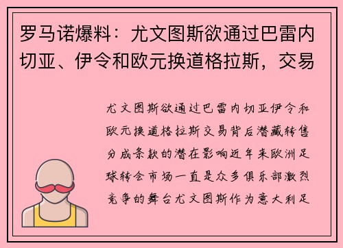 罗马诺爆料：尤文图斯欲通过巴雷内切亚、伊令和欧元换道格拉斯，交易背后潜藏转售分成条款