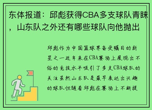 东体报道：邱彪获得CBA多支球队青睐，山东队之外还有哪些球队向他抛出橄榄枝？