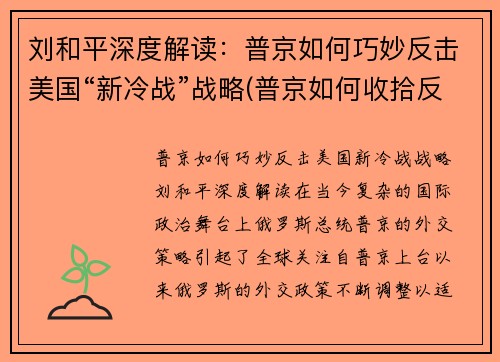 刘和平深度解读：普京如何巧妙反击美国“新冷战”战略(普京如何收拾反对派)
